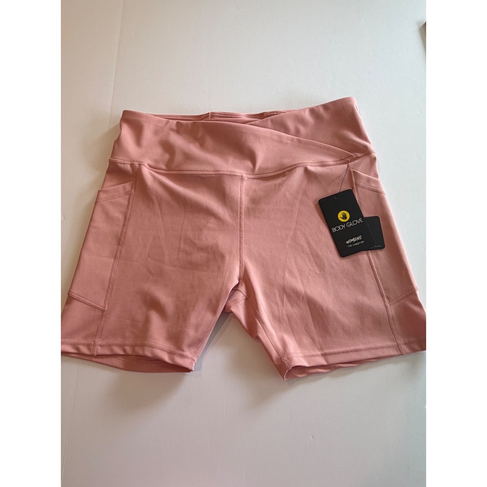 Body Glove Womens XL Pink Crossover Waist Biker Shorts with Pockets NWT